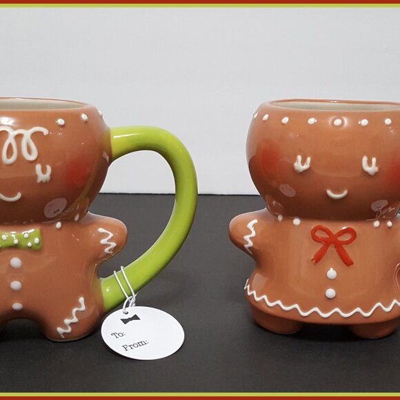 NEW Threshold Gingerbread Man and Gingerbread Woman Mugs 11 OZ Stoneware NIB - Picture 2 of 7